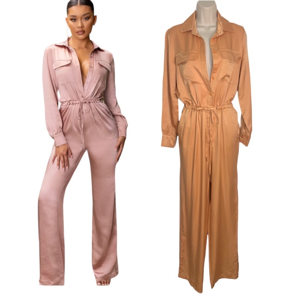 Club London cooling‎ Off Wide Leg Satin Jumpsuit sz 4 NWT